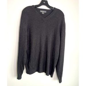 Eddie Bauer 100% Merino Gray V-Neck Wool Ribbed Sweater Gray Medium